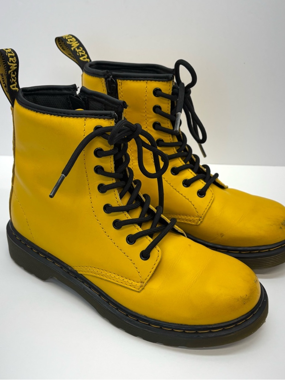 Kids Dr. Martens 1460 Side Zip Yellow Lace-Up Boots Unisex Sz 3